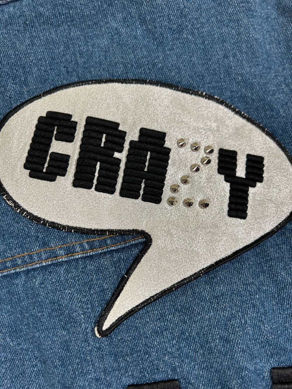 VTG Y2K Crazy Cool Denim Jean Jacket Korean Graphic Patchwork Retro Mall Goth L - Picture 7 of 16